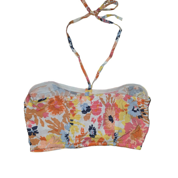 Women's Roxy Island Hops Floral Halter Top XS White Pink Strapless Tube Top - Picture 6 of 6